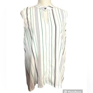 Worthington Striped White & Green Sleeveless Blouse